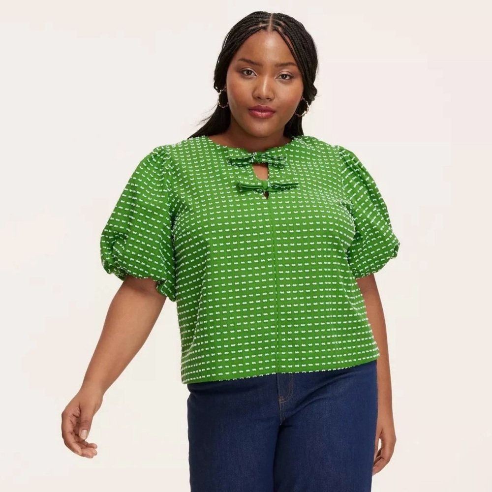 Kate Spade New York x Target Green Puff Sleeve Top Blouse Size SMALL